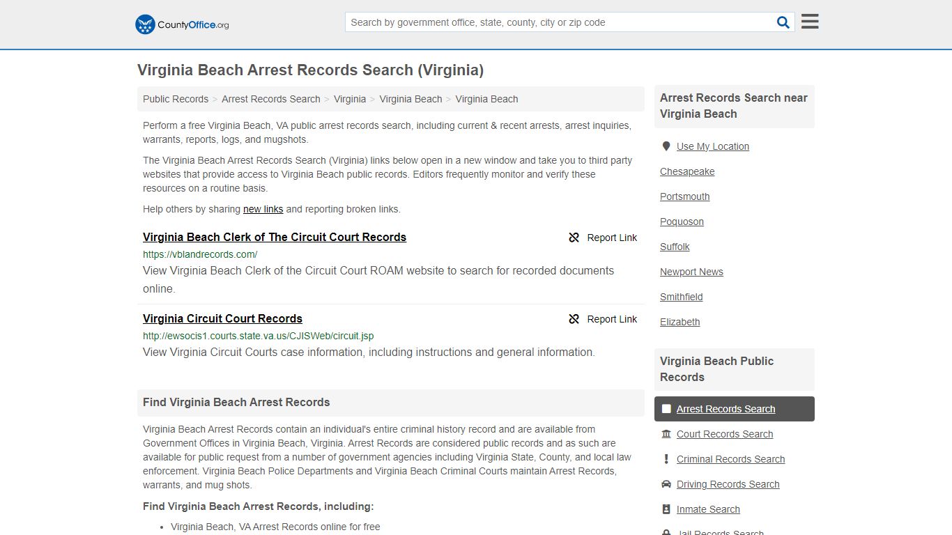 Virginia Beach Arrest Records Search (Virginia) - County Office